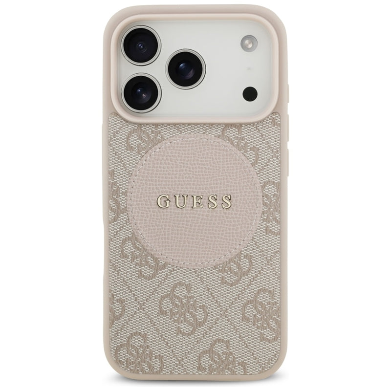 Guess 4G Circle Classic Logo MagSafe dėklas iPhone 17 Pro (rožinis)