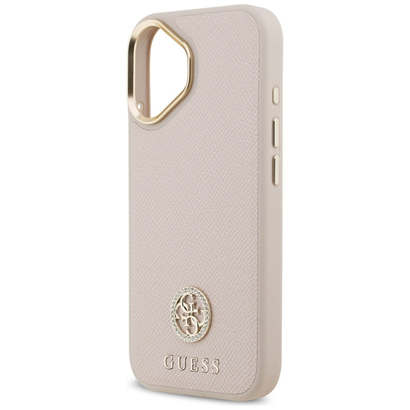 Guess Grūdėtas Strass Logotipas MagSafe Dėklas iPhone 17 (rožinis)