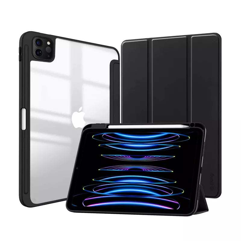 Crong PrimeFolio – Dėklas skirtas iPad Air 11” M3 (2025) / iPad Air 11” M2 (2024) / iPad Air 10.9” (5-4 kartos) / iPad Pro 11" (2022-2021) (juodas/skaidrus)