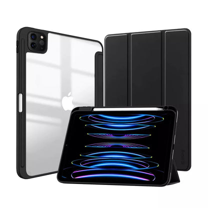 Crong PrimeFolio – Dėklas skirtas iPad Air 11” M3 (2025) / iPad Air 11” M2 (2024) / iPad Air 10.9” (5-4 kartos) / iPad Pro 11" (2022-2021) (juodas/skaidrus)