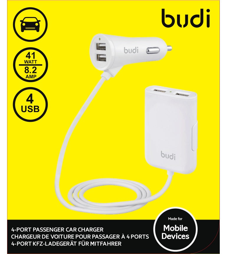 Budi - 4 USB automobilinis įkroviklis (2 USB jungtys skirtos automobilio galui)