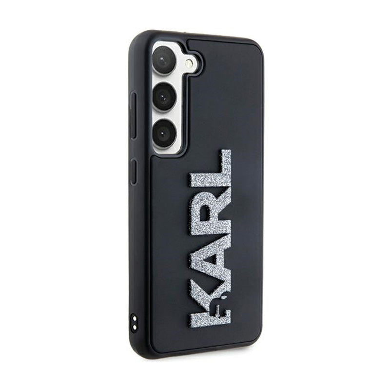 Karl Lagerfeld 3D guminis blizgučio logotipas – „Samsung Galaxy S23+“ dėklas (juodas)