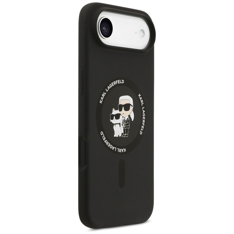 Karl Lagerfeld Silikoninis žiedas MagSafe "Karl & Choupette" dėklas iPhone Air (juodas)
