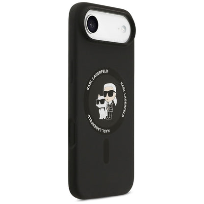 Karl Lagerfeld Silikoninis žiedas MagSafe "Karl & Choupette" dėklas iPhone Air (juodas)