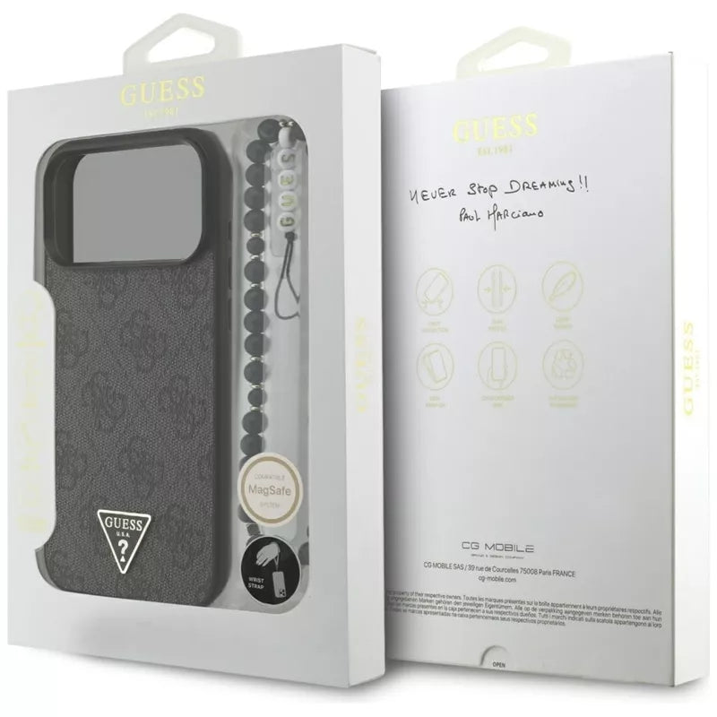 Guess 4G Strap Triangle Logo MagSafe - Dėklas iPhone 17 Pro Max (juodas)