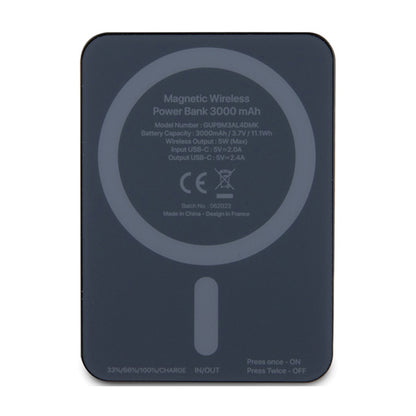 Guess 4G Strassed Metal Logo MagSafe – indukcinis 3000 mAh 5W MagSafe galios bankas (juodas)