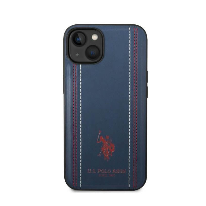 US Polo Assn Leather Stitch – Dėklas skirtas iPhone 14 Plus (tamsiai mėlyna)