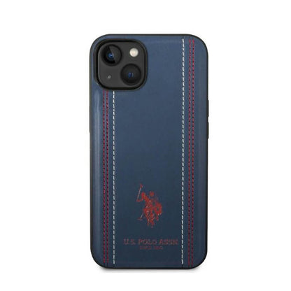 US Polo Assn Leather Stitch – Dėklas skirtas iPhone 14 Plus (tamsiai mėlyna)