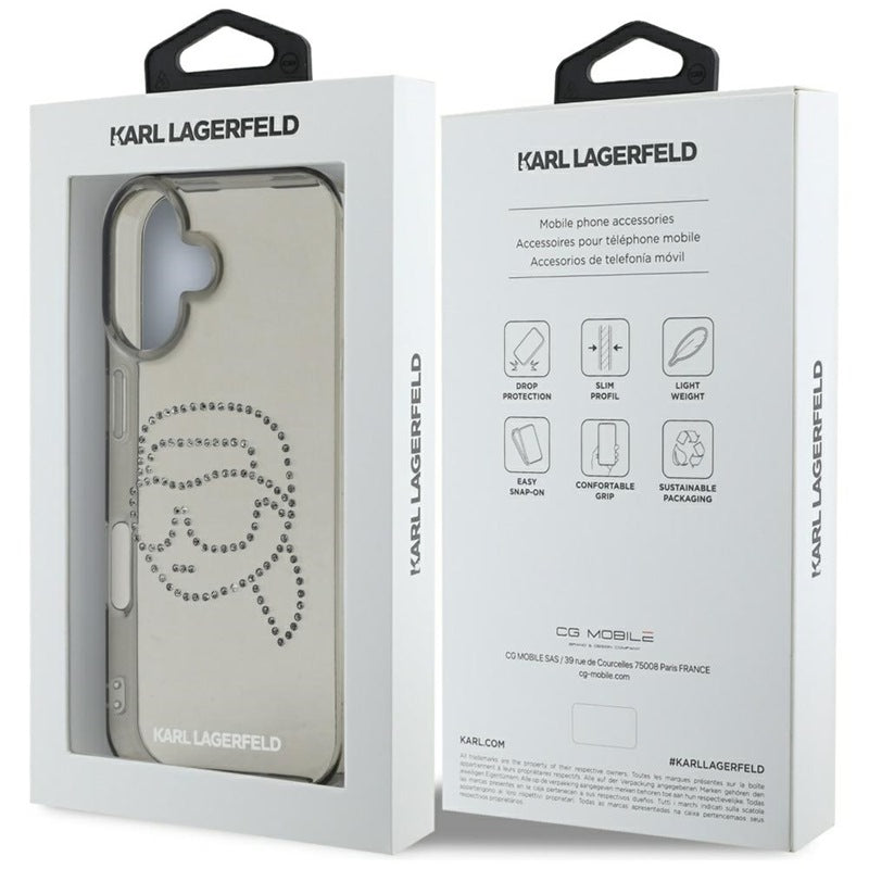 Karl Lagerfeld IML Rhinestones Karl Head – dėklas, skirtas „iPhone 16“ (juodas)