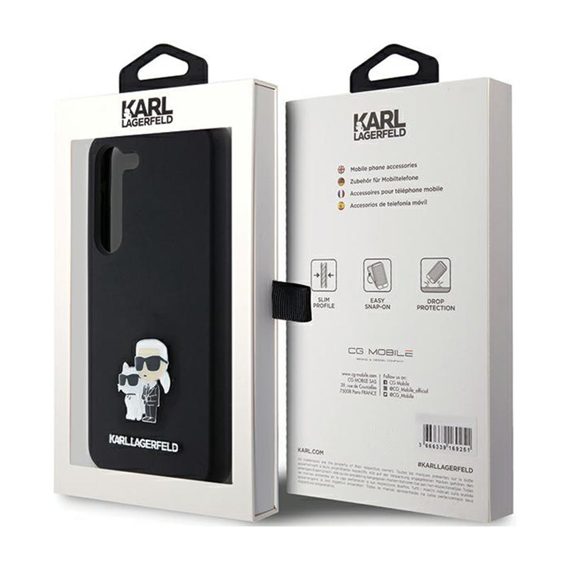 Karl Lagerfeld silikonas Karl & Choupette Metal Pin - dėklas, skirtas Samsung Galaxy S24 (juodas)