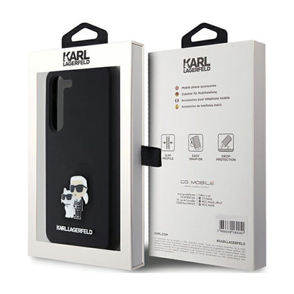 Karl Lagerfeld silikonas Karl & Choupette Metal Pin - dėklas, skirtas Samsung Galaxy S24 (juodas)