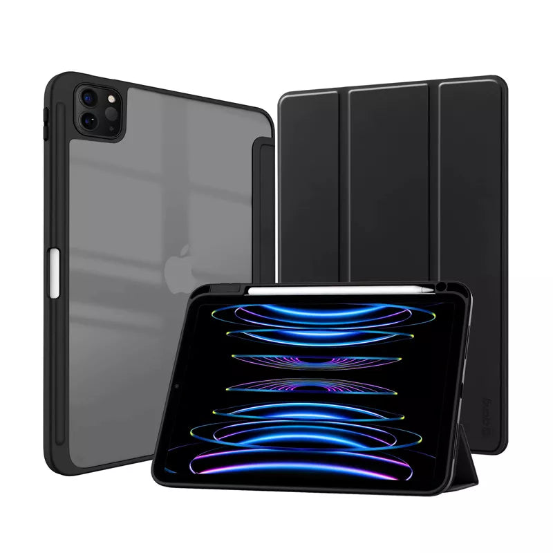 Crong PrimeFolio – Dėklas skirtas iPad Air 11” M3 (2025) / iPad Air 11” M2 (2024) / iPad Air 10.9” (5-4 kartos) / iPad Pro 11" (2022-2021) (juodas/skaidrus)