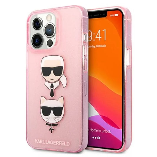 Karl Lagerfeld Glitter Karl & Choupette Head – dėklas skirtas iPhone 13 Pro (rožinis)