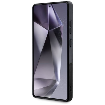 Guess 4G blizgūs trikampio formos mygtukai MagSafe – dėklas, skirtas Samsung Galaxy S25 Ultra (juodas)