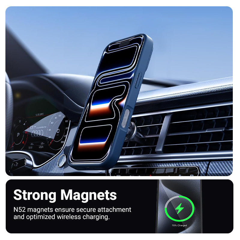 Crong Hybrid Matte Magnetic - „MagSafe“ iPhone 17 Pro dėklas (Laivyno mėlyna)