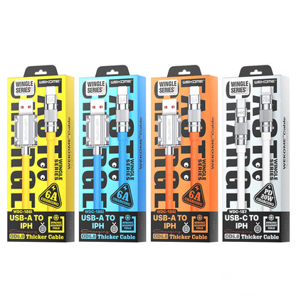 WEKOME WDC-186 Wingle serija – USB-A į „Lightning“ greitojo įkrovimo 1 m jungties kabelis (baltas)