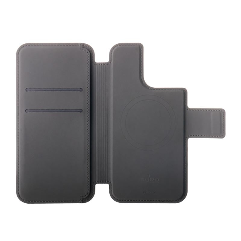 PURO Folio MagSafe dėklas – 2 viename dėklas, skirtas iPhone 14 Pro / 13 Pro (juoda)
