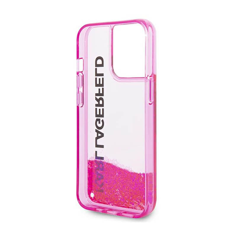 Karl Lagerfeld Liquid Glitter Translucent Elongated Logo dėklas – dėklas, skirtas „iPhone 14 Pro Max“ (rožinis)