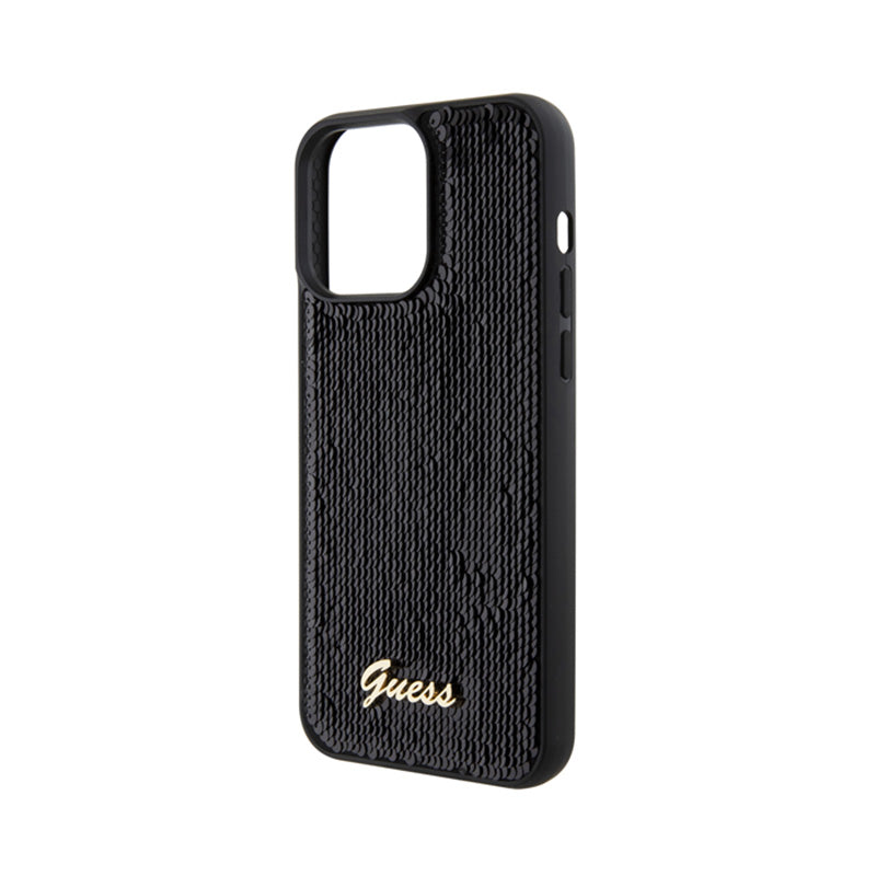 Guess Sequin Script Metal - dėklas skirtas iPhone 15 Pro Max (juodas)