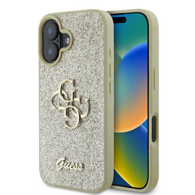 Guess Fixed Glitter Big 4G - dėklas iPhone 16 Plus (auksinis)