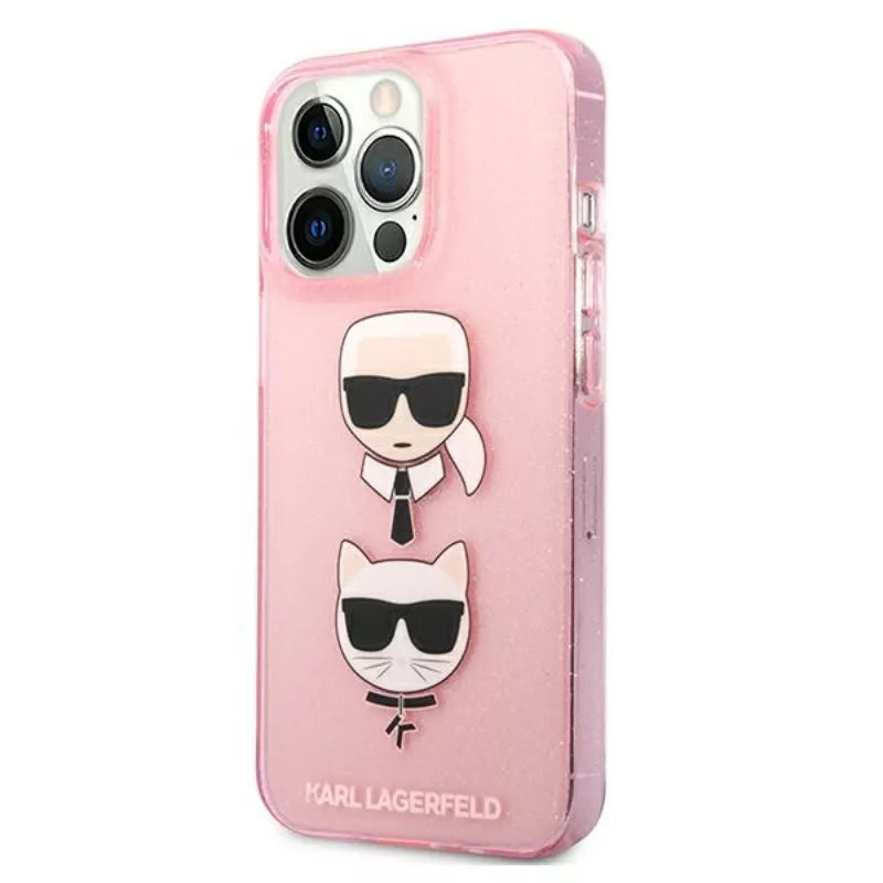 Karl Lagerfeld Glitter Karl & Choupette Head – dėklas skirtas iPhone 13 Pro (rožinis)