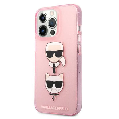 Karl Lagerfeld Glitter Karl & Choupette Head – dėklas skirtas iPhone 13 Pro (rožinis)