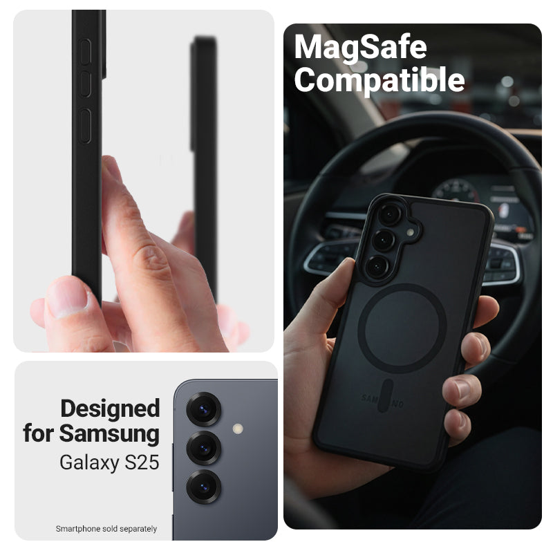 Crong Hybrid Matte Magnetic - MagSafe dėklas Samsung Galaxy S25 (Juodas)