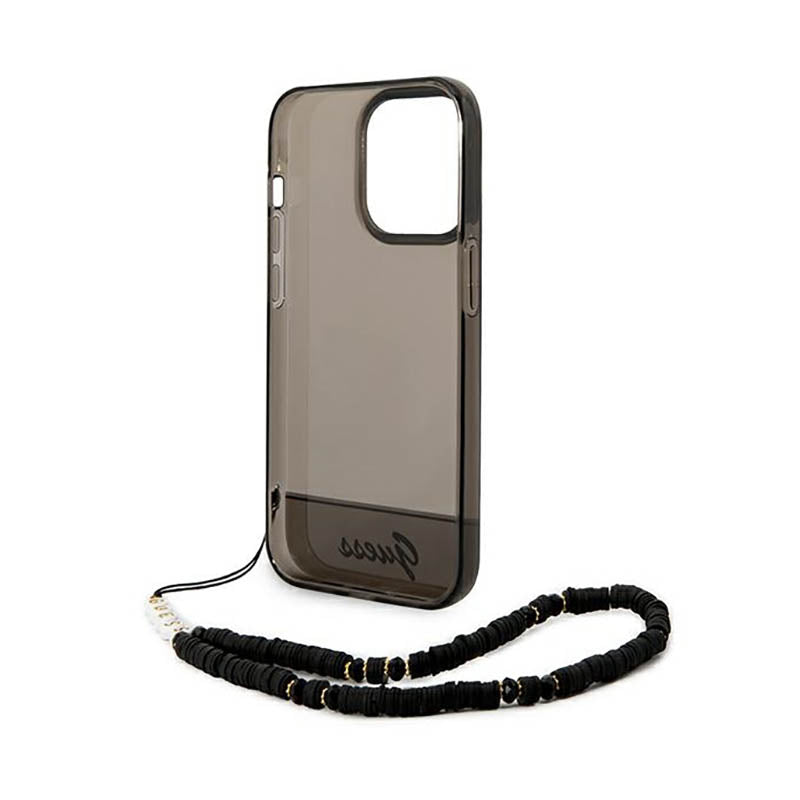 Guess Translucent Pearl Strap – dėklas iPhone 14 Pro Max (juodas)