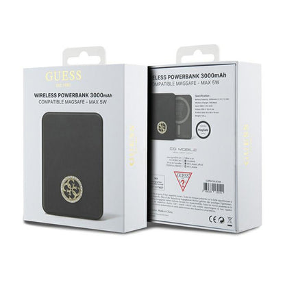Guess 4G Strassed Metal Logo MagSafe – indukcinis 3000 mAh 5W MagSafe galios bankas (juodas)
