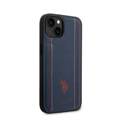 US Polo Assn Leather Stitch – Dėklas skirtas iPhone 14 Plus (tamsiai mėlyna)