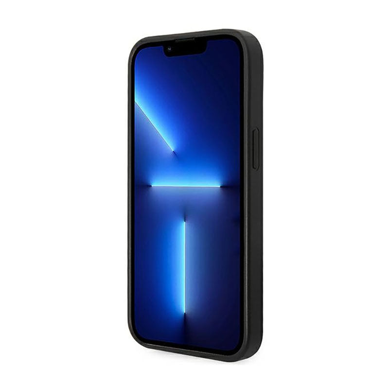 "Guess Glitter Flakes" metalinis dėklas su logotipu - "iPhone 14 Plus" dėklas (juodas)