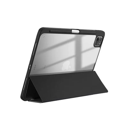 Crong PrimeFolio – Dėklas skirtas iPad Air 11” M3 (2025) / iPad Air 11” M2 (2024) / iPad Air 10.9” (5-4 kartos) / iPad Pro 11" (2022-2021) (juodas/skaidrus)