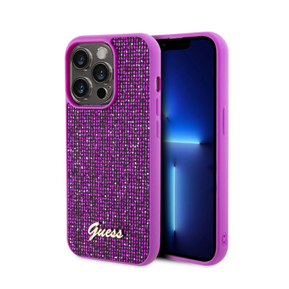 Guess Disco Metal Script - dėklas iPhone 15 Pro (fuksija)