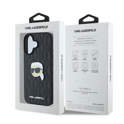 Karl Lagerfeld Monogram Karl Head Pin - dėklas, skirtas iPhone 16 (juodas)