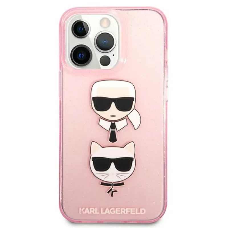 Karl Lagerfeld Glitter Karl & Choupette Head – dėklas skirtas iPhone 13 Pro (rožinis)