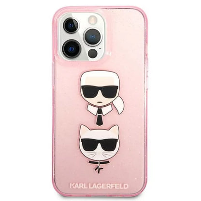 Karl Lagerfeld Glitter Karl & Choupette Head – dėklas skirtas iPhone 13 Pro (rožinis)
