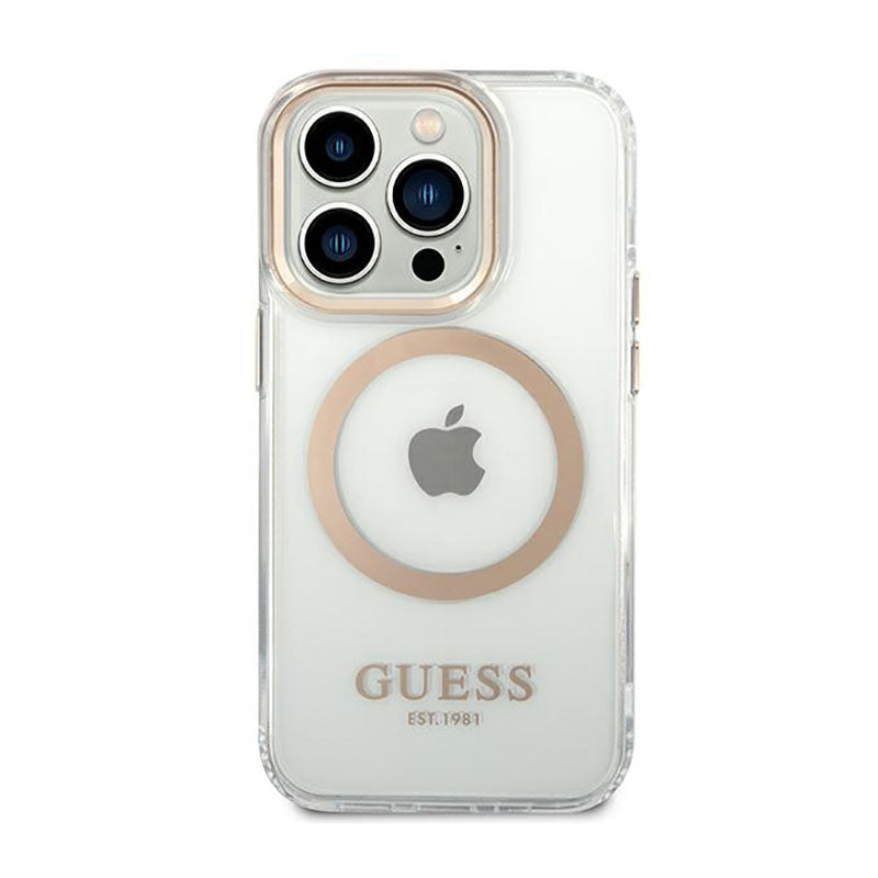 Guess Metal Outline MagSafe – dėklas, skirtas „iPhone 14 Pro Max“ (skaidrus)