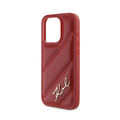 Karl Lagerfeld Diagonal Quilted Script - dėklas, skirtas iPhone 15 Pro Max (raudonas)