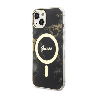 Guess Golden Marble MagSafe – „iPhone 14 Plus“ dėklas (juodas)