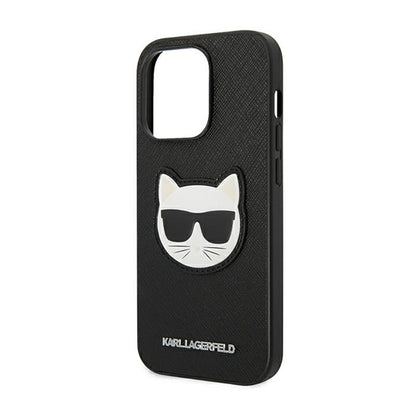 Karl Lagerfeld Saffiano Choupette Head Patch dėklas – dėklas, skirtas „iPhone 14 Pro“ („Black“)