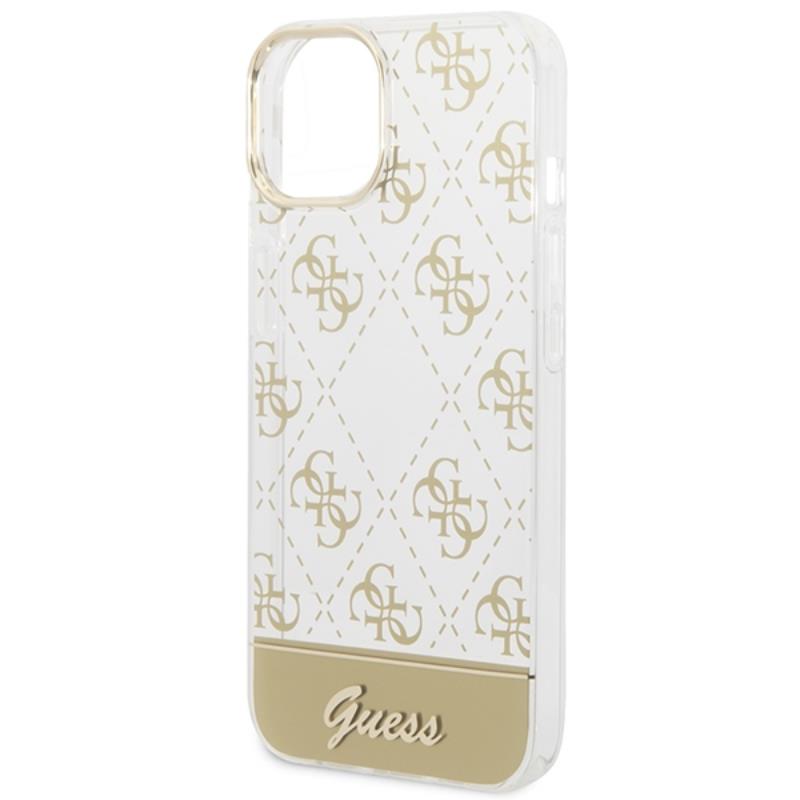 Guess 4G Stripe Script Logo Electroplated Pattern – Dėklas iPhone 14 Plus (auksinis)