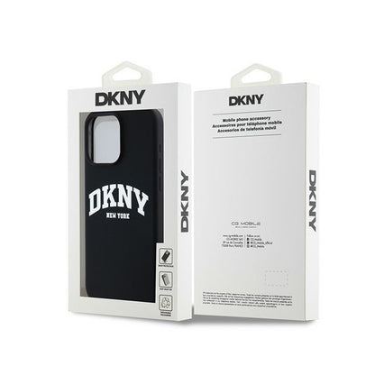 DKNY Liquid Silicone White Printed Logo MagSafe – dėklas, skirtas iPhone 14 Pro Max (juodas)