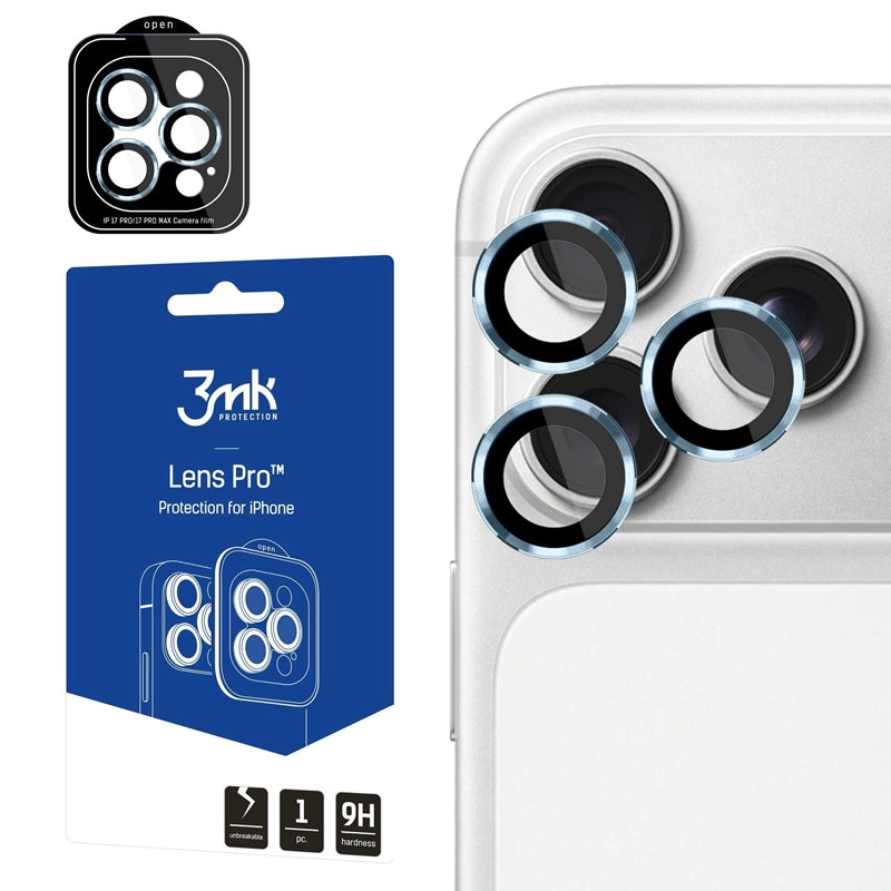 3mk Apsauga objektyvui Pro - Grūdintas stiklas kamerai skirta iPhone 17 Pro / iPhone 17 Pro Max (Vandenyno mėlyna)
