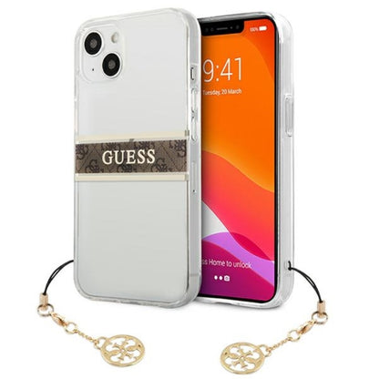 Guess 4G Stripe Rudas pakabukas – dėklas, skirtas iPhone 13 mini (Skaidrus)