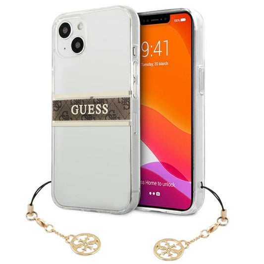 Guess 4G Stripe Rudas pakabukas – dėklas, skirtas iPhone 13 mini (Skaidrus)
