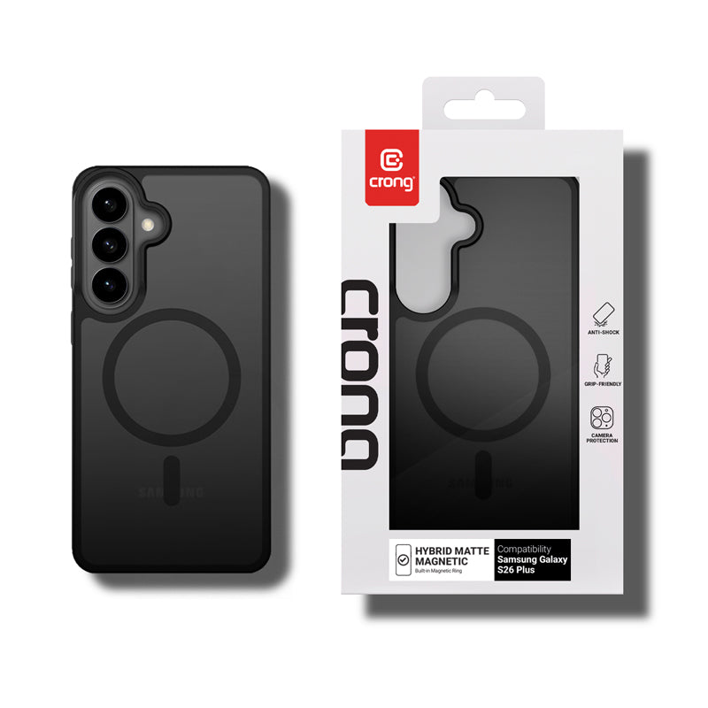 Crong Hybrid Matte Magnetic - MagSafe dėklas Samsung Galaxy S26+ (Juodas)