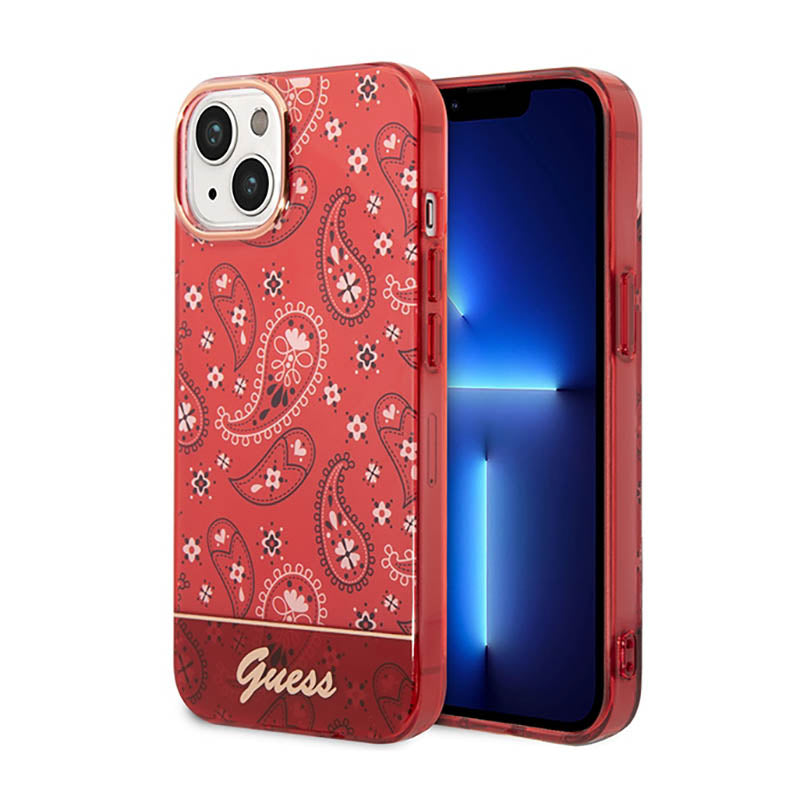 Guess Bandana Paisley – „iPhone 14 Plus“ dėklas (raudonas)