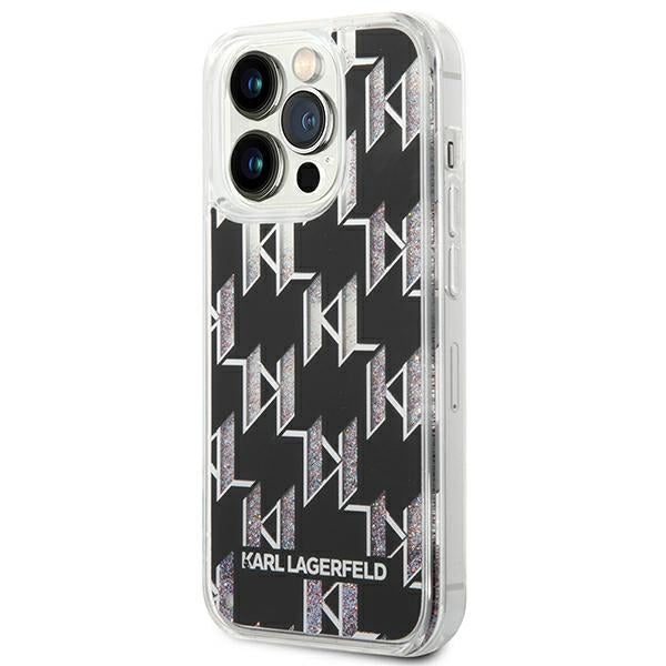 Karl Lagerfeld Monogram Liquid Glitter – dėklas iPhone 14 Pro (juodas)