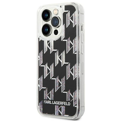 Karl Lagerfeld Monogram Liquid Glitter – dėklas iPhone 14 Pro (juodas)