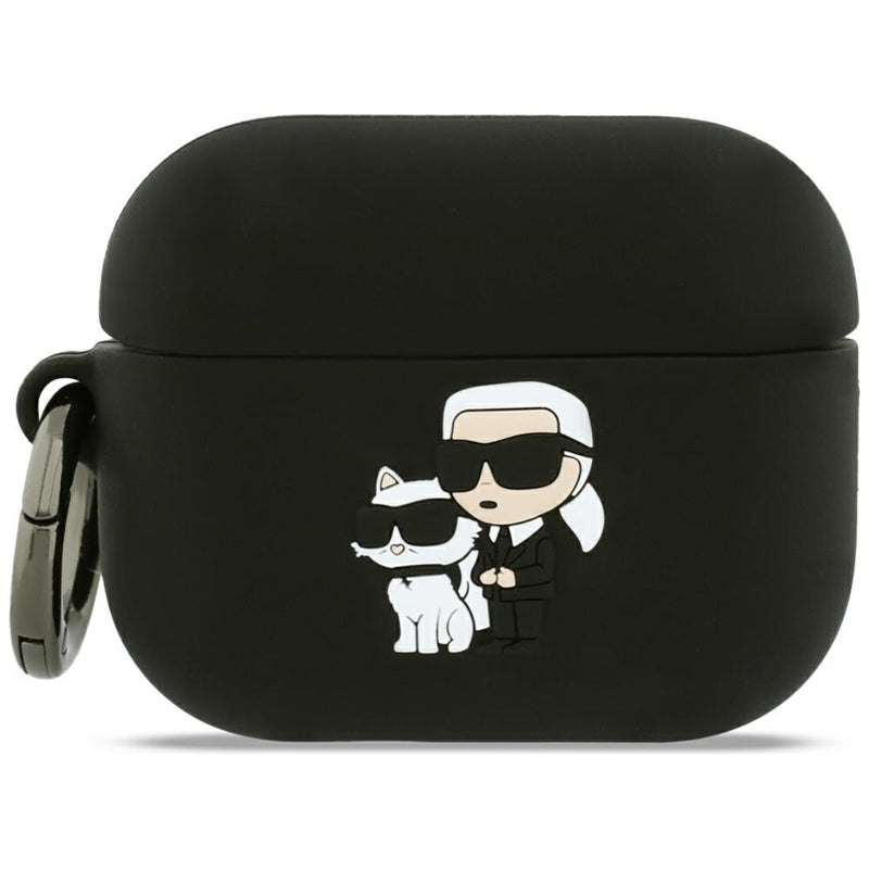„Karl Lagerfeld“ silikoninis „Karl & Choupette Head 3D“ dėklas „AirPods Pro 3“ (juodas)